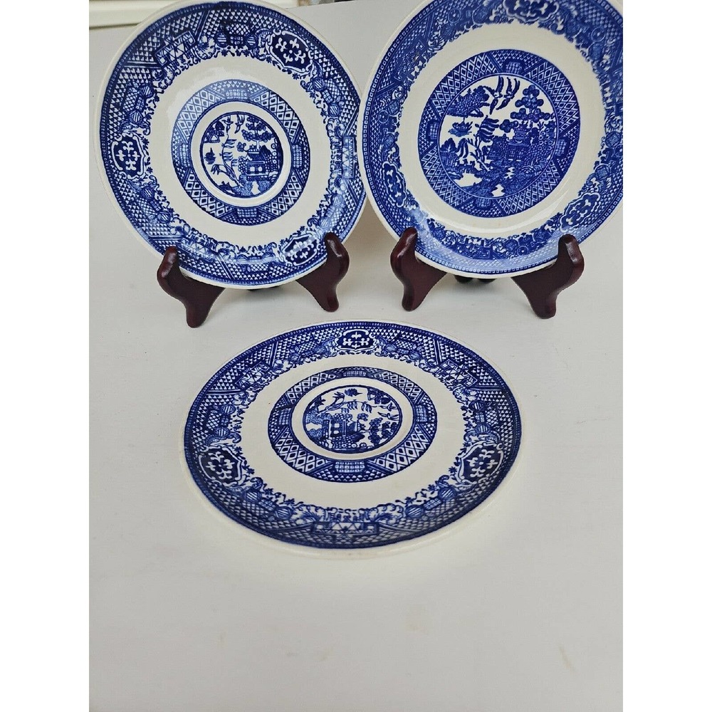 Unmarked/Marked Blue Willow concentric pattern plate 6in across‎ Lot of 6